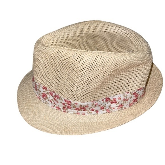 Fedora Woven Straw Hat With Floral Ribbon Sash